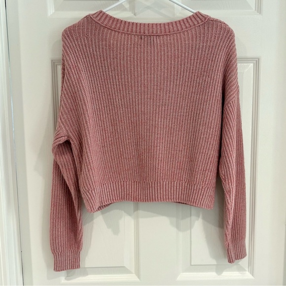 Wild Fable Pink V-Neck Cropped Long Sleeve Knit Sweater Women Junior Sz M - Picture 6 of 11